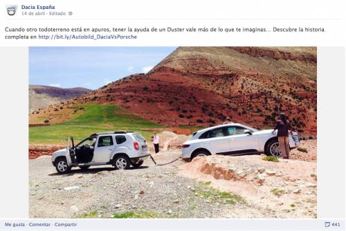 Una foto promocionada por Dacia remolcando a un Porsche Macan, revoluciona facebook