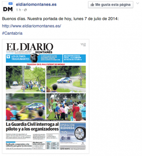 Los aficionados a los rallyes estallan ante la portada de Diario Montañes con el accidente del Rally Sprint de Miengo 2014